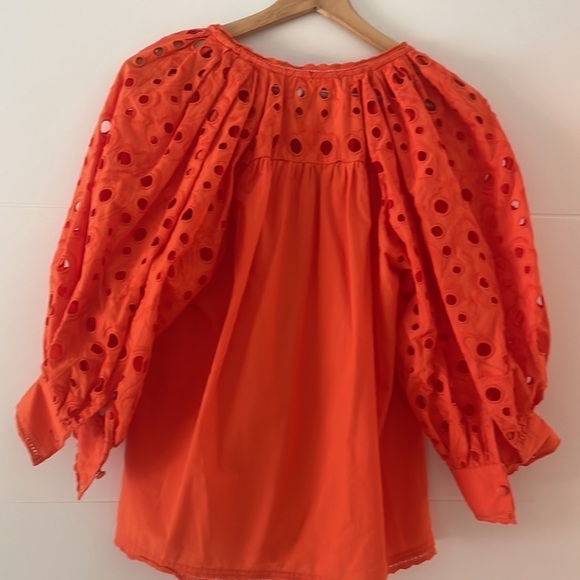 Anthropologie Chatal Eyelet Embellished Button Down Orange Bohemian Blouse Sz XS - Picture 11 of 11